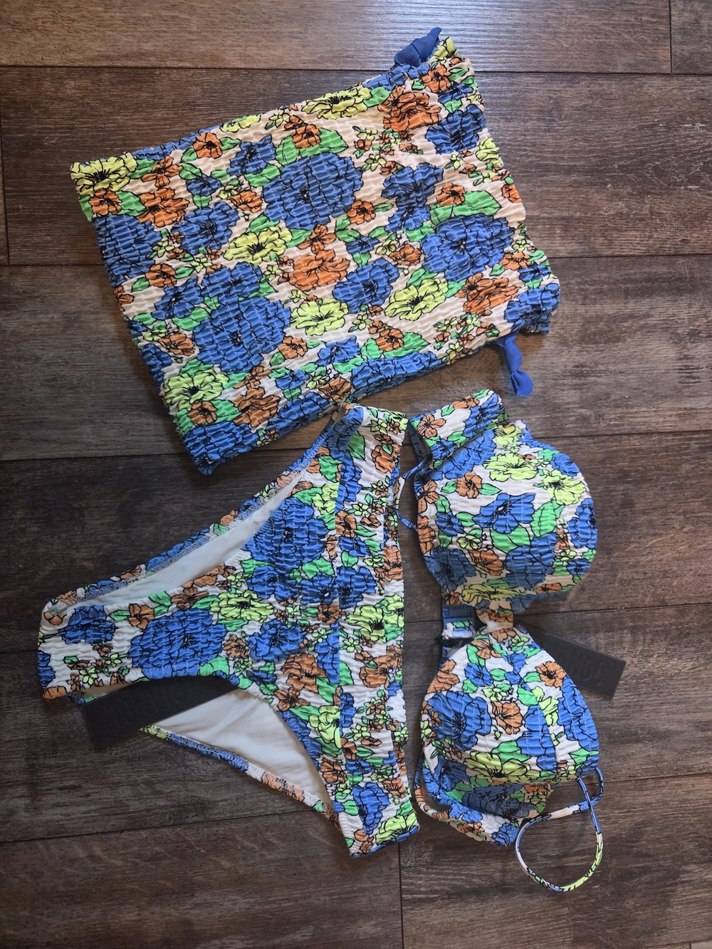 triangl swimwear Blue Green Orange Floral Bikini Set